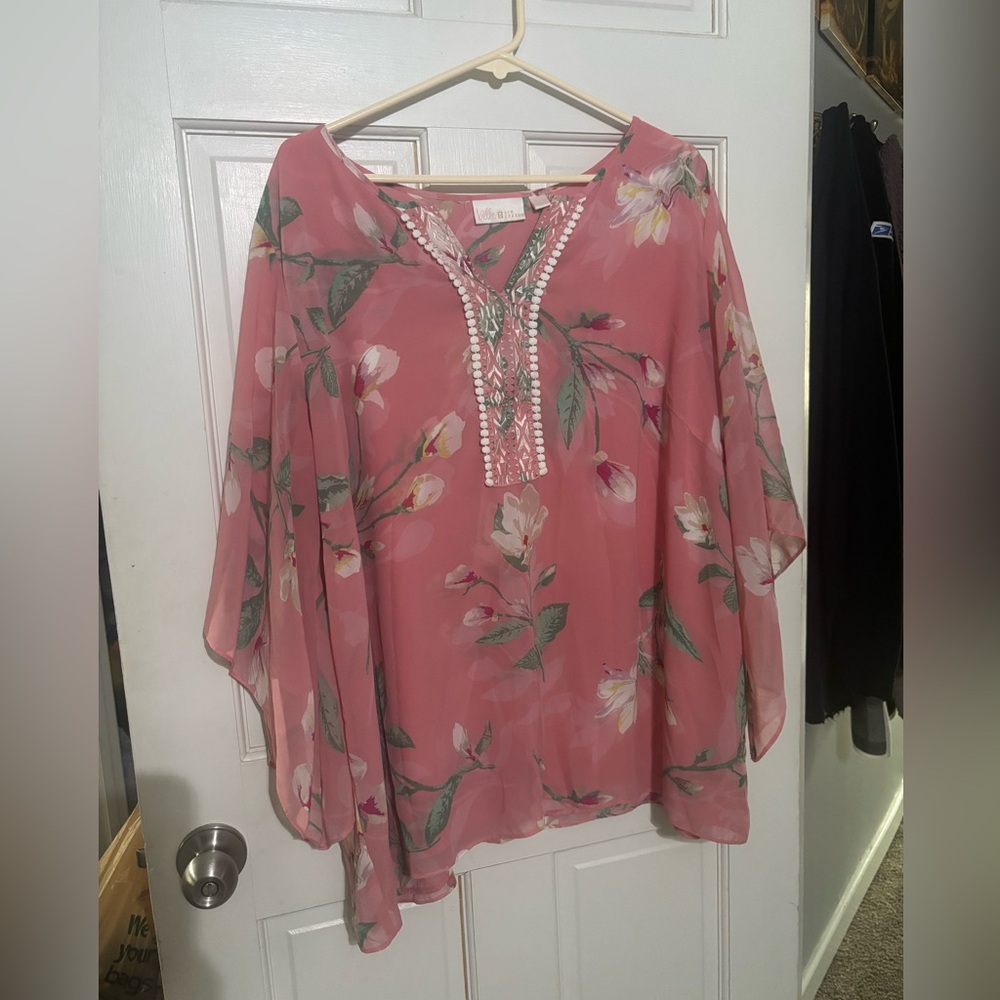 Belle by Kim Gravel Floral Pink Blouse